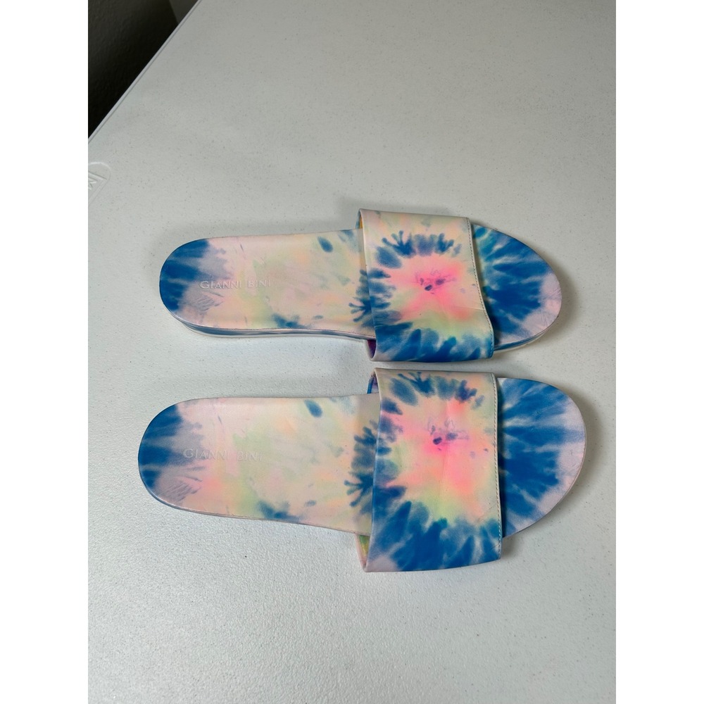 Gianni Bini Slide Sandals Womens 8M Multicolor Tie Dye Slip On Flat Summer Shoes - Picture 2 of 6